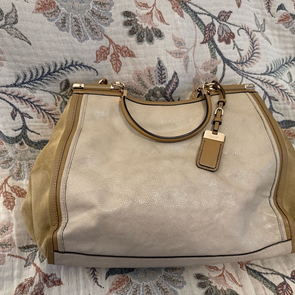 Coach Madison Pinnacle Caroline Embossed Stingray Leather Satchel Tan & Cream